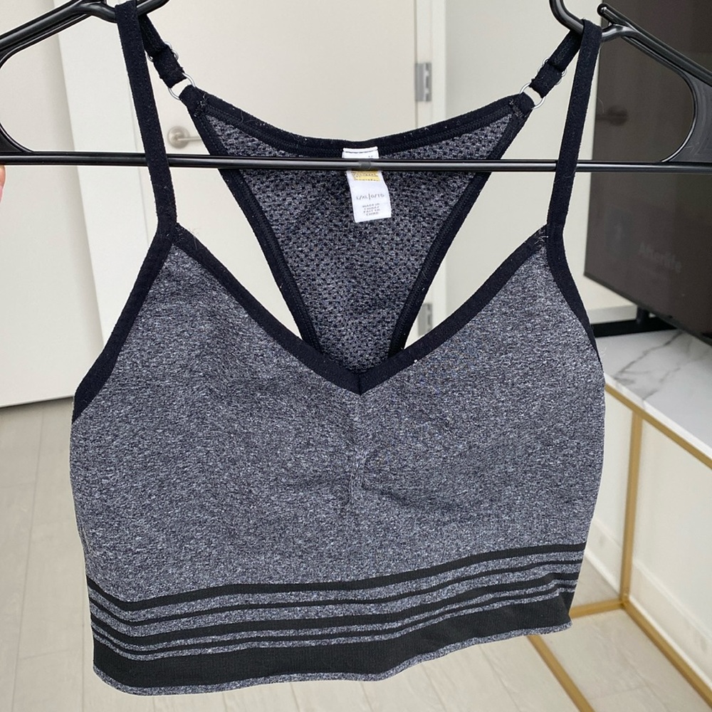 Lolë Gray/Black Longline Bra, Size L/XL, Light Support
